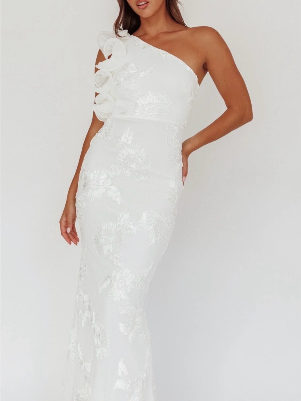 One-Shoulder White Floral Dress